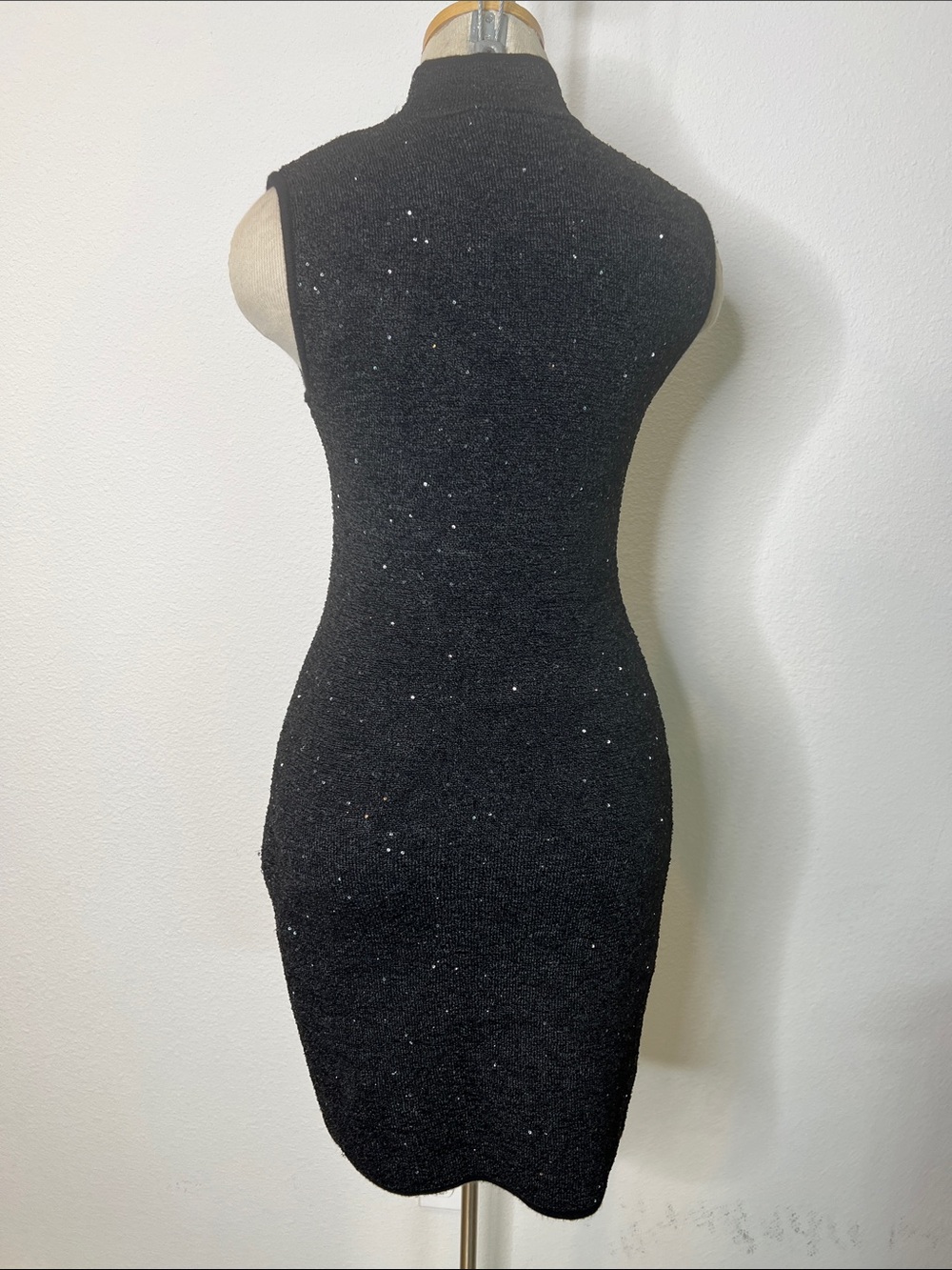 Avec Les Filles Sleeveless Black Sparkle Turtleneck Bodycon Thick Knit Dress - Picture 2 of 4